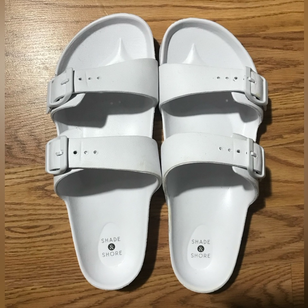 Shade & Shore Neida EVA Slip On Sandals Size 10 White 2 Buckle Strap NEW